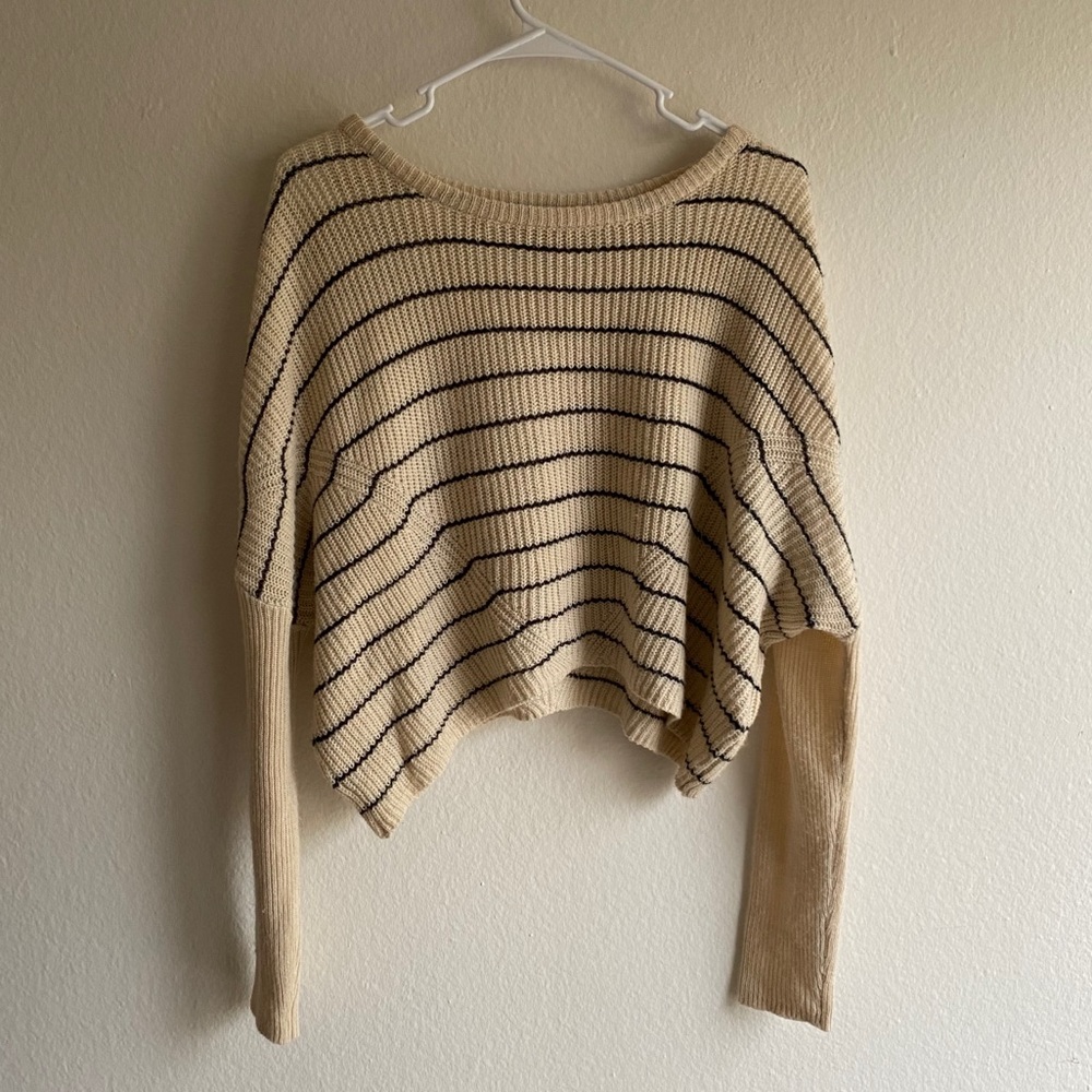 URBAN OUTFITTERS cream & black stripe crop sweater
